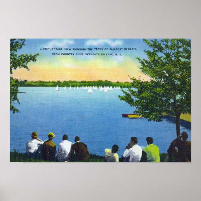 Póster Country Club View of Sailboat Regatta on Lake (Frente)