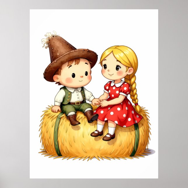 Póster Country Kids on a Hay Bale,  (Frente)