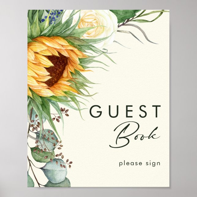 Póster Country Sunflower | Light Yellow Guest Book Sign (Frente)
