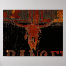 Country Western Bull Skull Rust Script Vintage