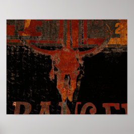 Póster Country Western Bull Skull Rust Script Vintage