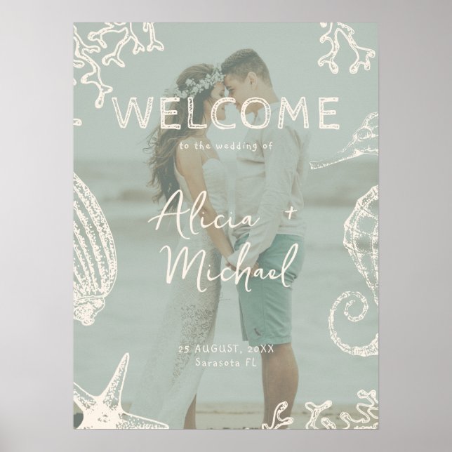 Póster Couple photo coastal wedding welcome  (Frente)