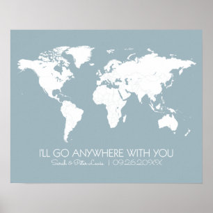 Póster Couples World Map Dusty Blue- I'll Go Anywhere You