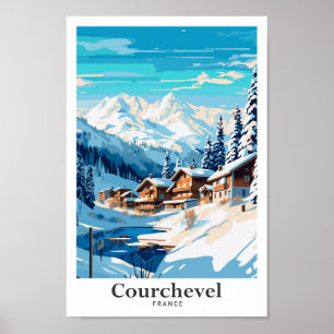 Póster Courchevel Francia Art Vintage Travel Ilustracion