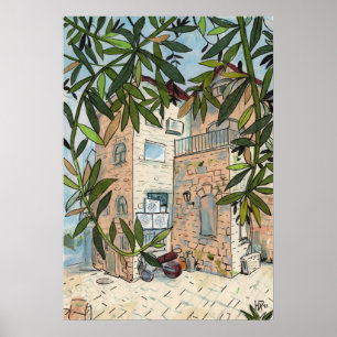 Póster Courtyard in Haifa Israel Cityscape Collage Sketch