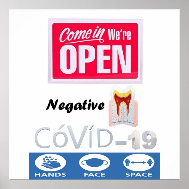 Póster Covid 19 Dentista Open Rótulo Poster Matte (Frente)