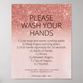 Póster Covid Health Safety Rosa Gold Purpurina Salón de p