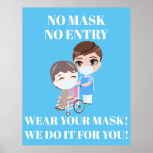 Póster Covid surgical mask nurse patient wheelchair