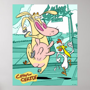 Póster Cow and Chicken Running Graphic