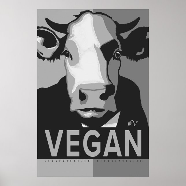 Póster Cow Pop Art Poster in Black and White - Vegan  (Frente)