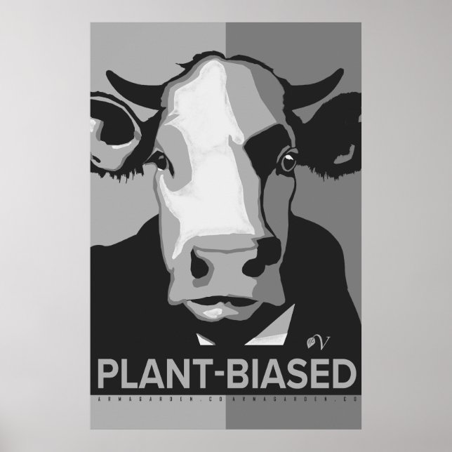 Póster Cow Pop Art Poster in Black & White - Plant-Biased (Frente)