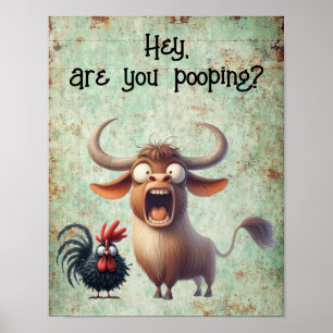 Póster Cow y pollo divertidos Hey, ¿estás empapando? (Mat