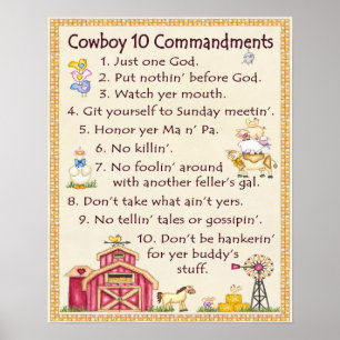 Póster Cowboy 10 Commandments - Farm Fun (wide)
