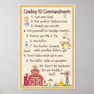 Póster Cowboy 10 mandamientos - Farm Fun