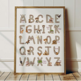 Póster Cowboy Alphabet ABC Poster Kids Room Decor
