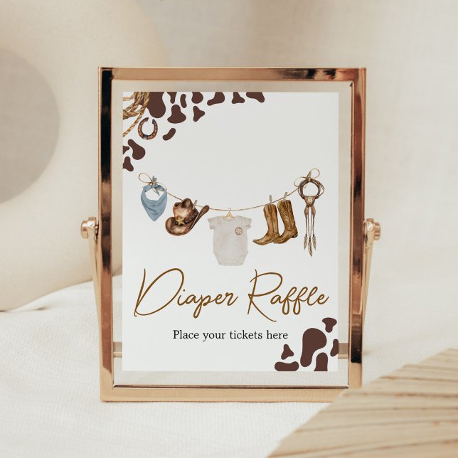 Póster Cowboy Baby Shower Diaper Raffle (Wild West Rodeo Baby Shower Diaper Raffle Sign)