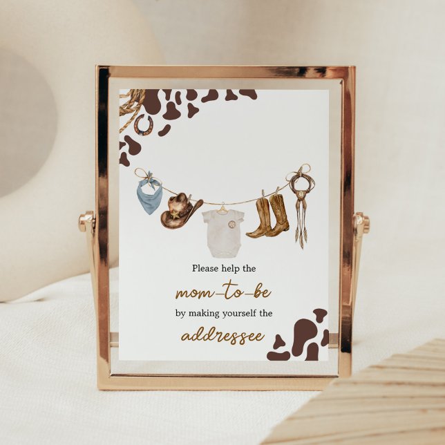 Póster Cowboy Baby Shower Envelope Station (Wild West Rodeo Baby Shower Envelope Station Sign)