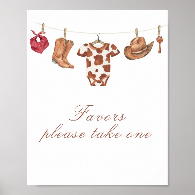 Póster Cowboy baby shower - favors, please take one (Frente)