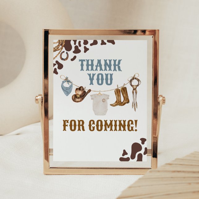 Póster Cowboy Baby Shower Gracias por venir (Wild West Rodeo Baby Shower Thank you for Coming Sign)