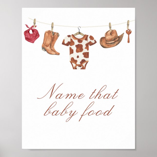 Póster Cowboy baby shower - name that baby food (Frente)