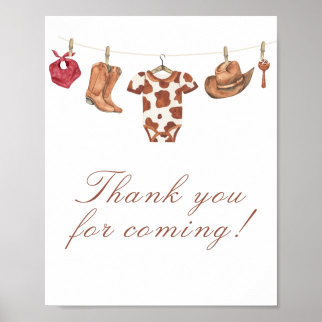Póster Cowboy baby shower Thank you for coming (Frente)