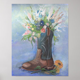 Póster Cowboy Boot and Wildflower Bouquet