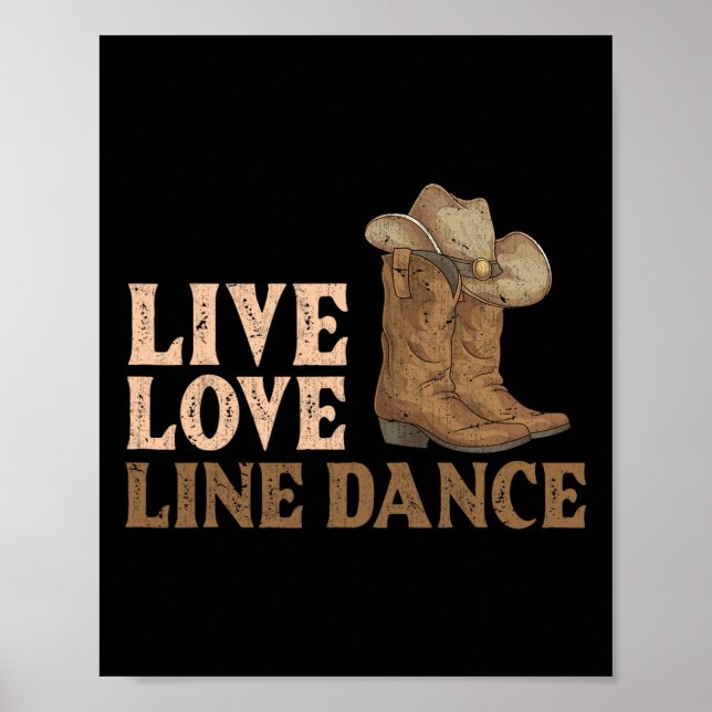 Póster Cowboy Boots Line Dancing Country Gorra Live Love  (Frente)