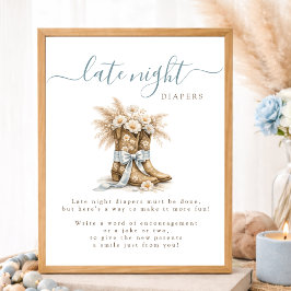 Póster Cowboy Bow Western Baby Shower Late Night Diapers