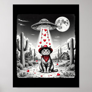 Póster Cowboy Cat Ufo Meme Funny Cat Ufos Día de San Vale
