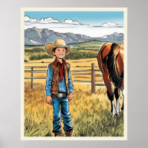 Cowboy Cattle Ranch Young Boy Graphic Art