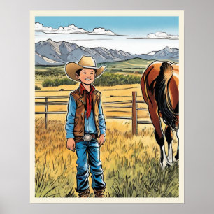 Póster Cowboy Cattle Ranch Young Boy Graphic Art