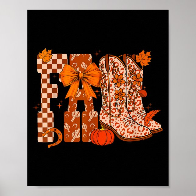Póster Cowboy Checkered Fall,fall Pumpkin,boots Cow Funny (Frente)
