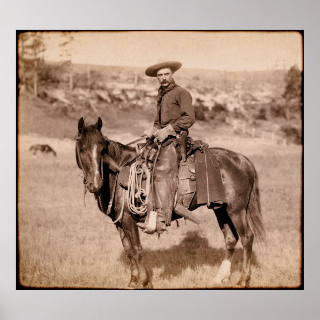 Póster COWBOY CLÁSICO AMERICANO c. 1888 (Frente)