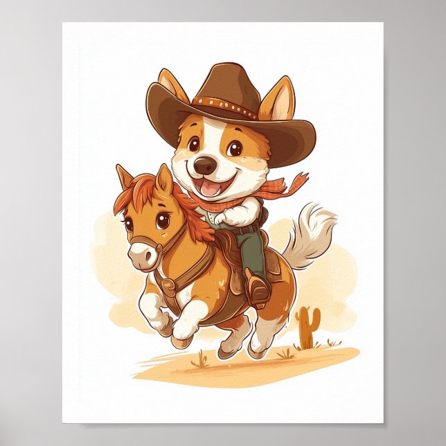 Póster Cowboy Corgi � Western Rodeo Dog (Frente)