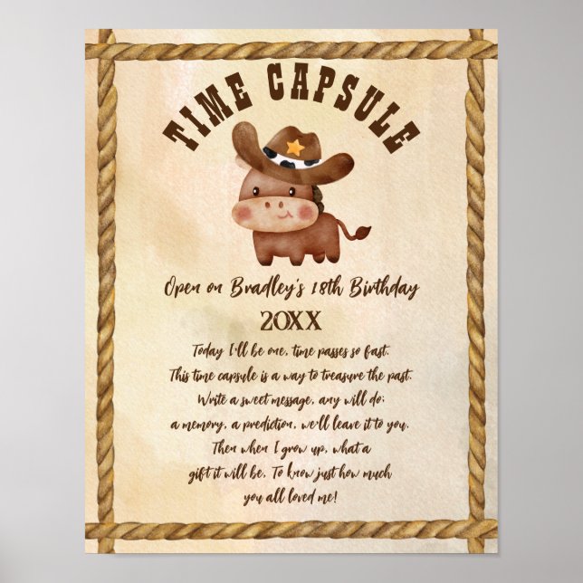 Póster Cowboy fiesta occidental linda cápsula del tiempo  (Frente)