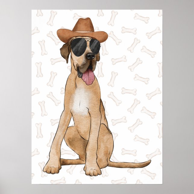 Póster Cowboy Great Dane Dog (Frente)