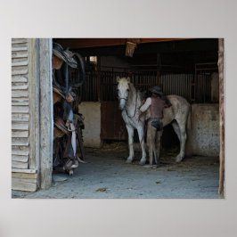 Póster Cowboy Horse Barn Saddle Southwest Poster