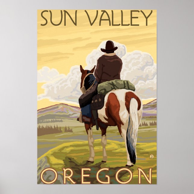 Póster Cowboy & Horse - Sun Valley, Idaho (Frente)