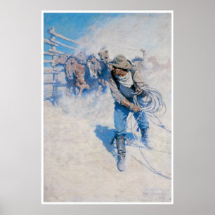 Póster Cowboy lassoing a horse, 1904