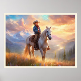 Póster Cowboy Mountaintop Sunrise Boy's Bedroom Art