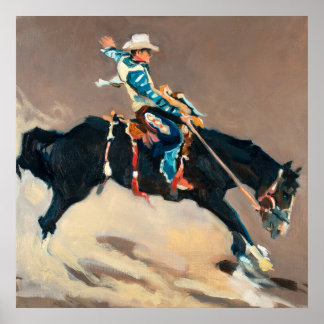 Póster Cowboy on a Bucking Bronco at the Rodeo