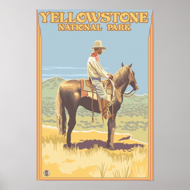 Póster Cowboy on Horseback - Yellowstone National (Frente)