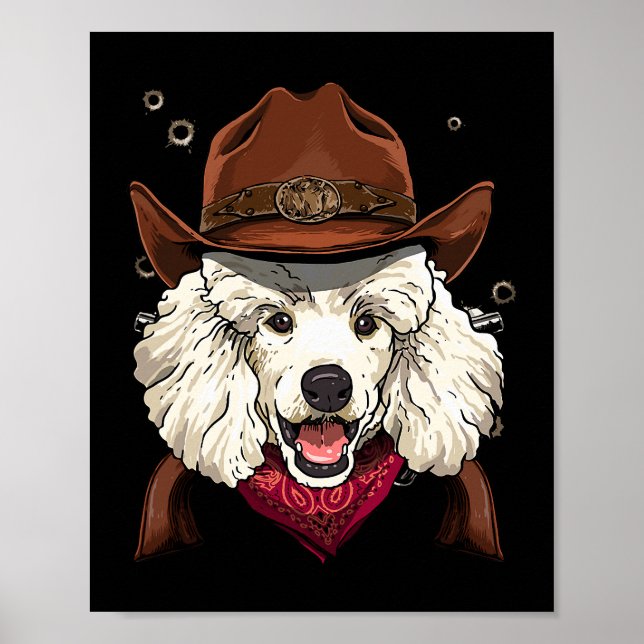 Póster Cowboy Poodle Western Rodeo Cowboy Gorra y Bandana (Frente)