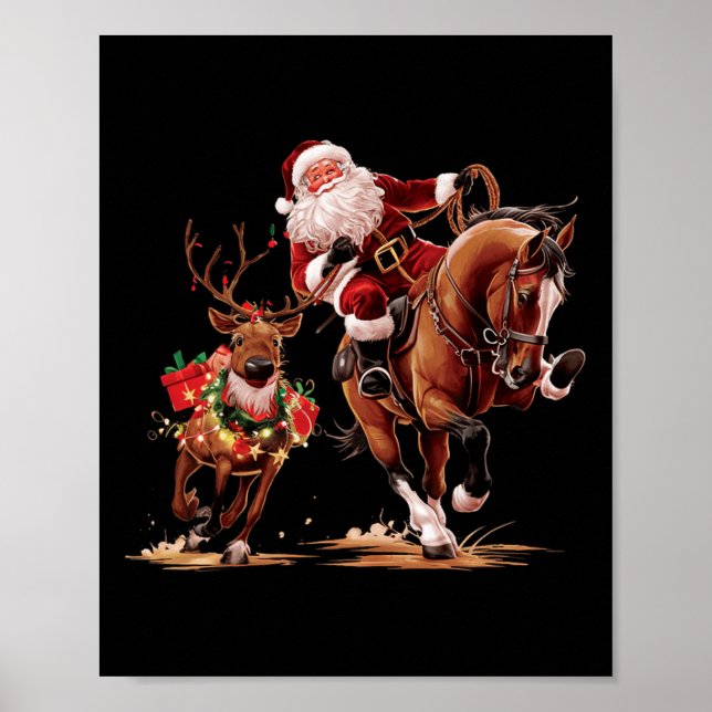 Póster Cowboy Santa Bulldogging Navidades Cowboy We (Frente)