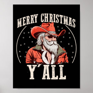 Póster Cowboy Santa Claus Feliz Navidad Y'all Western C