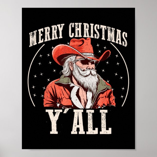 Póster Cowboy Santa Claus Feliz Navidad Y'all Western C (Frente)