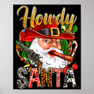 Póster Cowboy Santa Claus Howdy Navidad Western País