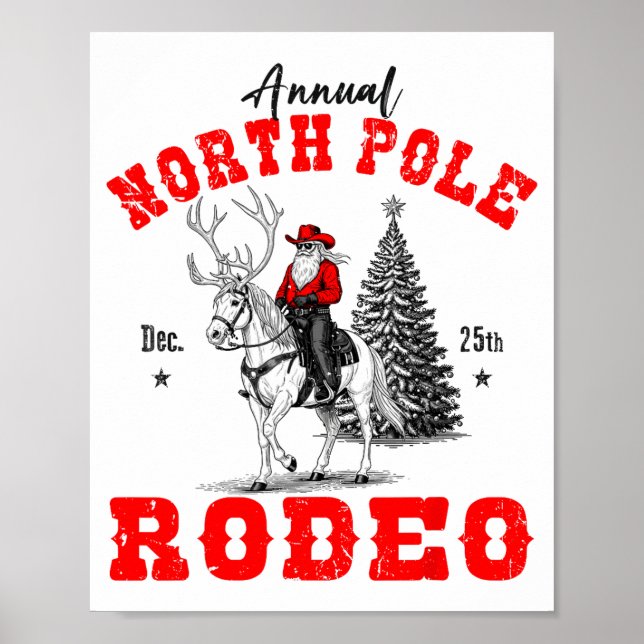 Póster Cowboy Santa Riding Reindeer North Le Rodeo Christ (Frente)