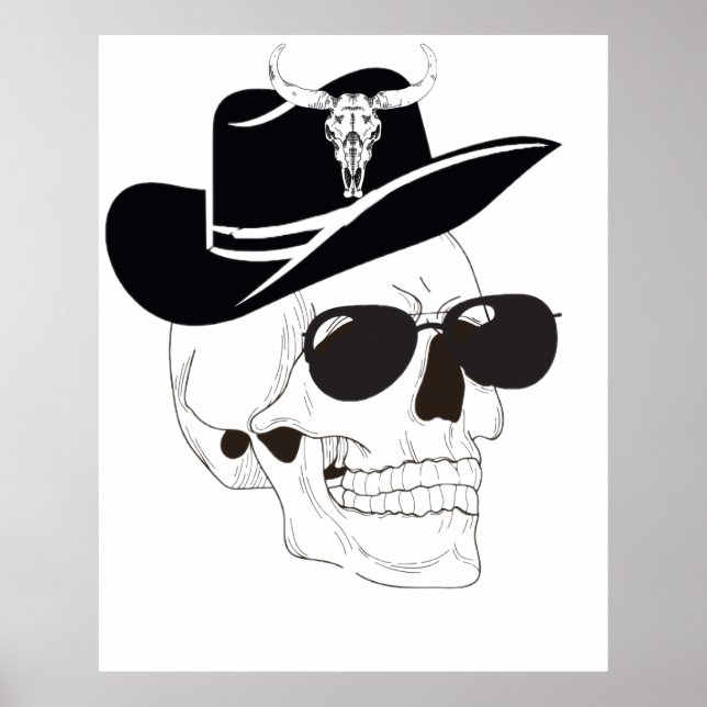 Póster Cowboy Skull con gafas de sol y Gorra - Gothi occi (Frente)