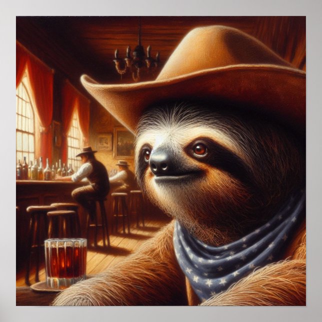 Póster Cowboy Sloth en Saloon (Frente)
